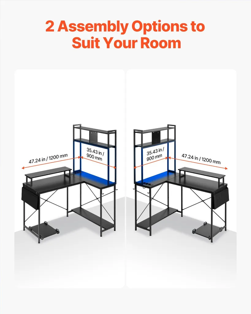 Bureau d'angle pour ordinateur 120 cm avec rangement et prises USB