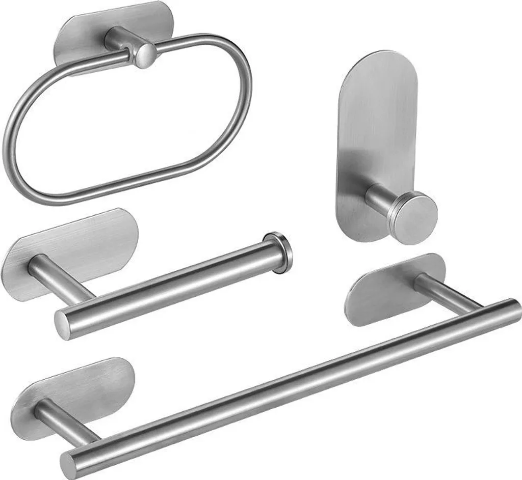 INF Ensemble 4 Accessoires Salle de Bain Inox Argent avec Porte-Serviette