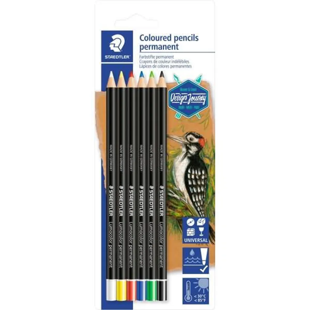 Crayons Lumocolor Permanent à Mine Sèche Résistant à l'Eau - 6 Unités