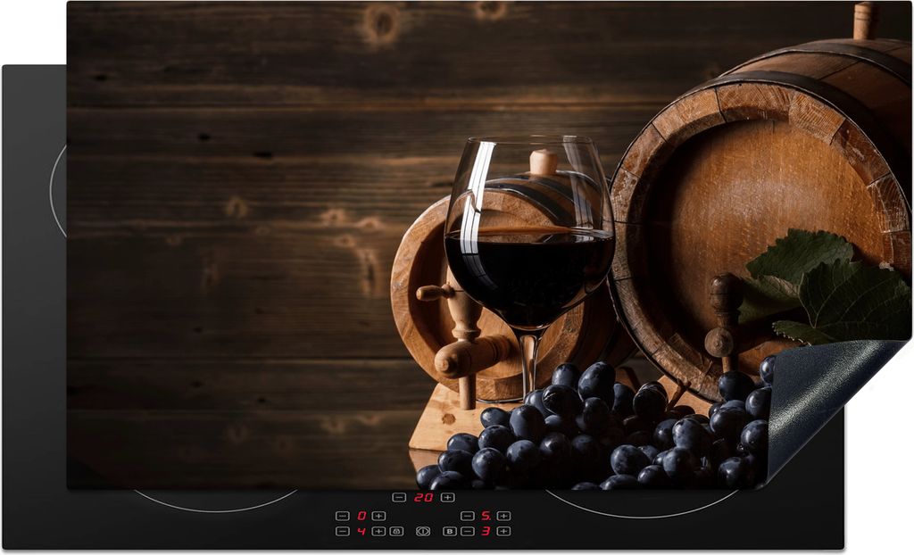 KitchenYeah Herdabdeckplatte Wein - Weinglas - Weintrauben - Glas , 89x51cm, Küche Deko, Glaskeramikfeld Herdabdeckung, Abdeckplatte fùr Kochfeld