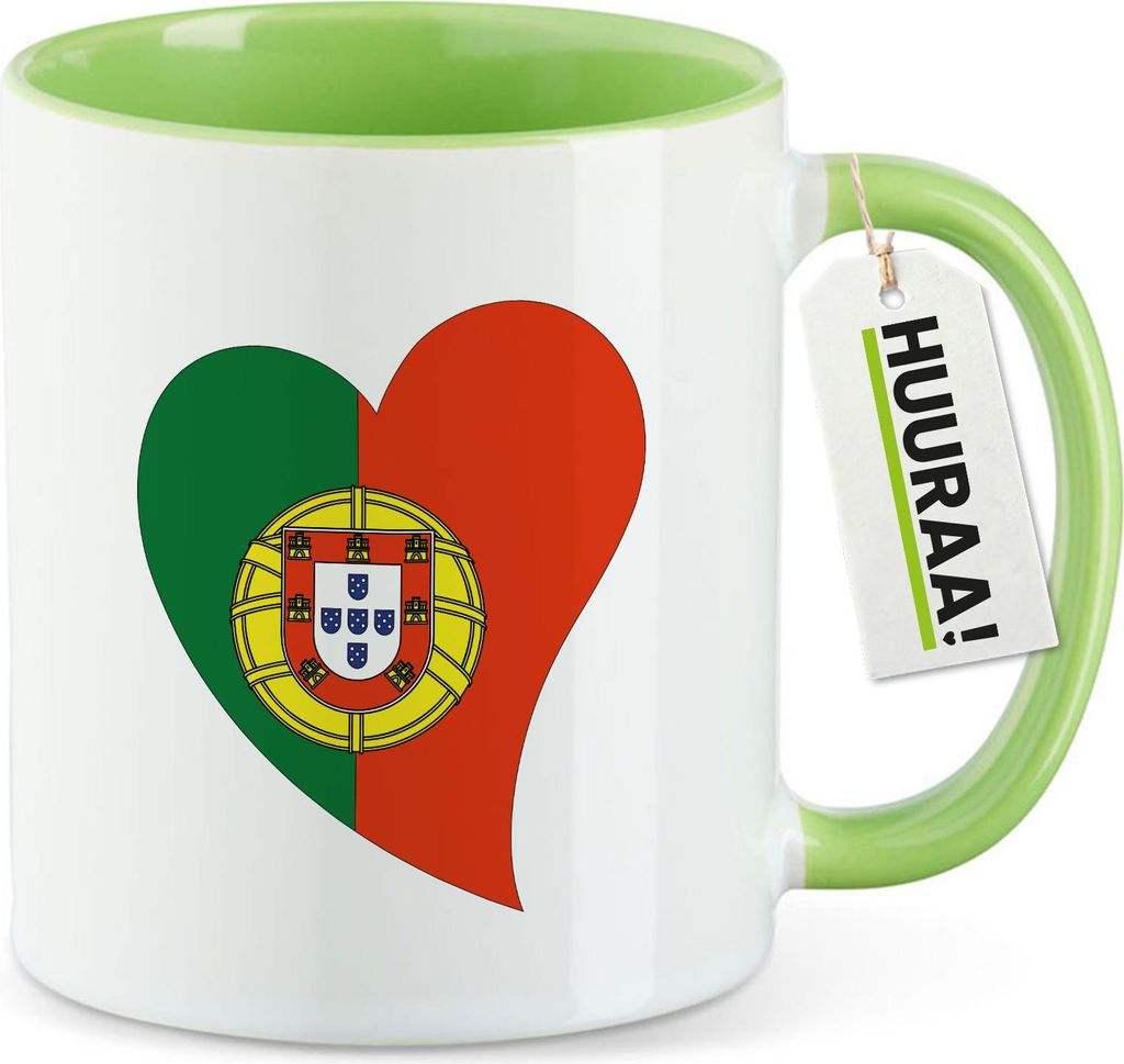 Huuraa Kaffeetasse Portugal Flagge Herz 330ml Grün Keramik Kaffeebecher Geschenkidee