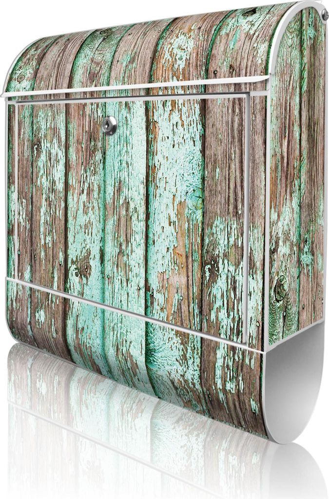 banjado Design Briefkasten Stahl weiß mit Zeitungsfach pulverbeschichtet "Verwittertes Holz" 38x46x12,5cm & 2 Schlüssel - Postkasten A4 Einwurf i...