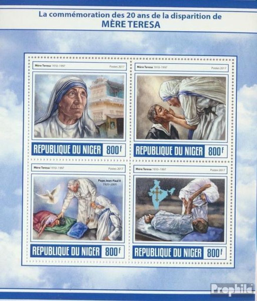 Briefmarken Niger 2017 Mi 5092-5095 Kleinbogen (kompl. Ausg.) postfrisch Mutter Teresa