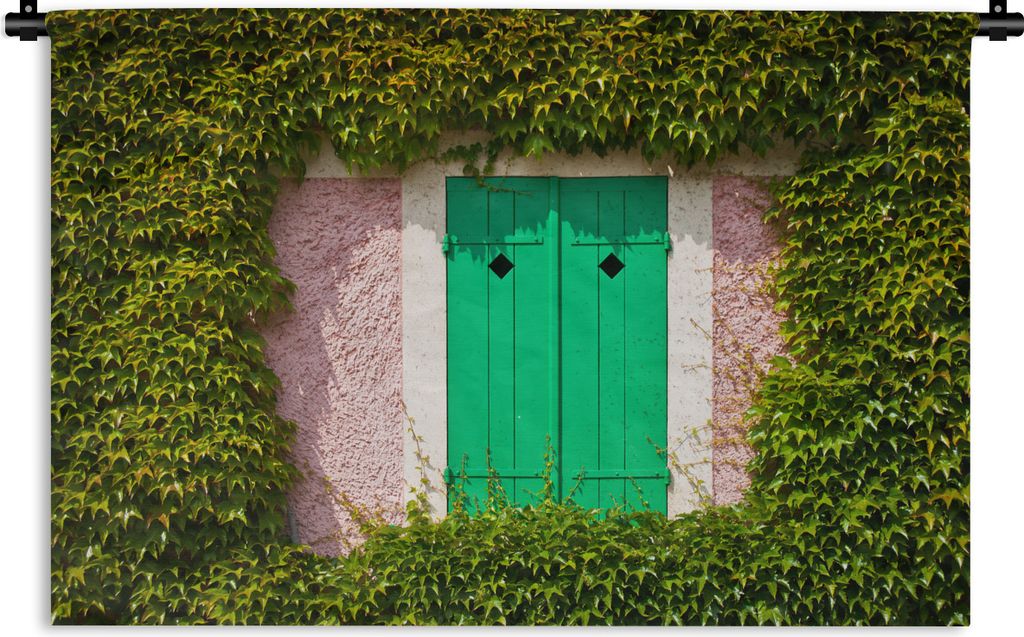 MuchoWow Wandteppich Wandbehang Falttüren an der Seite des Bauernhauses im Garten von Monet in Frankreich 120x80 cm Tapisserie Dekoration Wandtu...