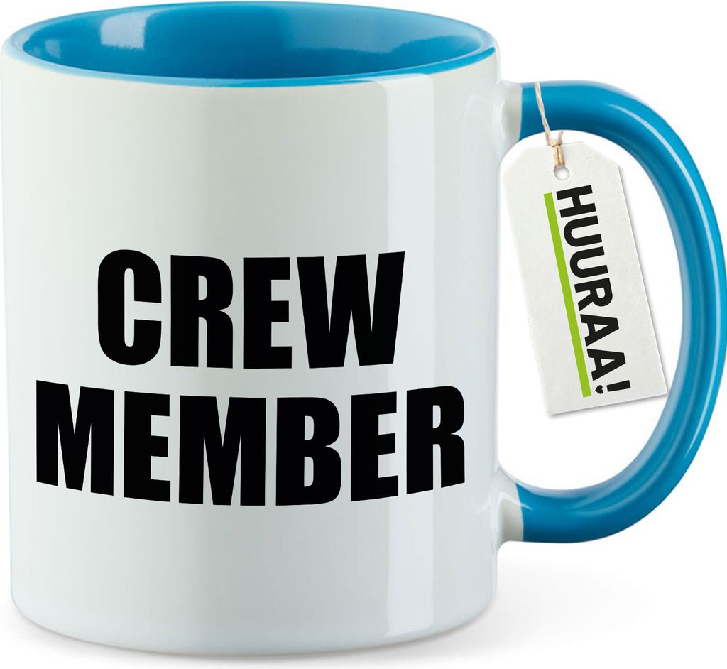 Huuraa Kaffeetasse Crew Member Schriftzug 330ml Blau Keramik Kaffeebecher Geschenkidee