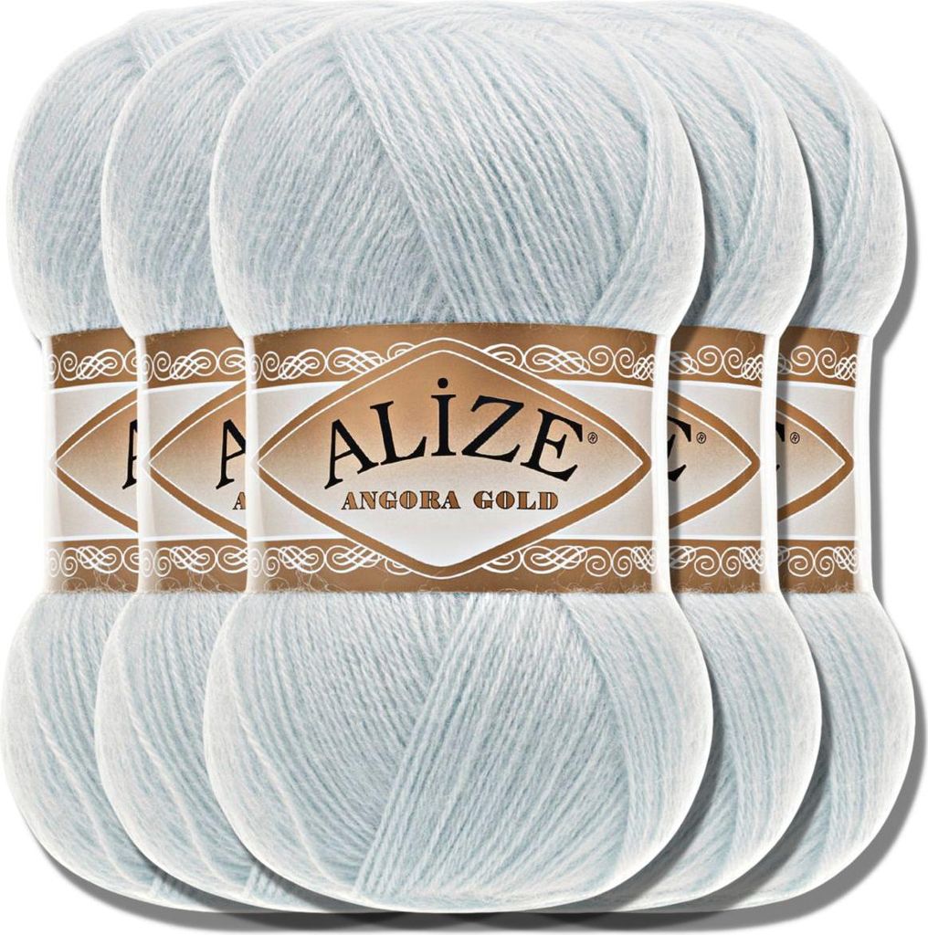 Alize 5x 100g Angora Gold Wolle, Uni, Häkeln, Stricken (Winter Sky | 514)