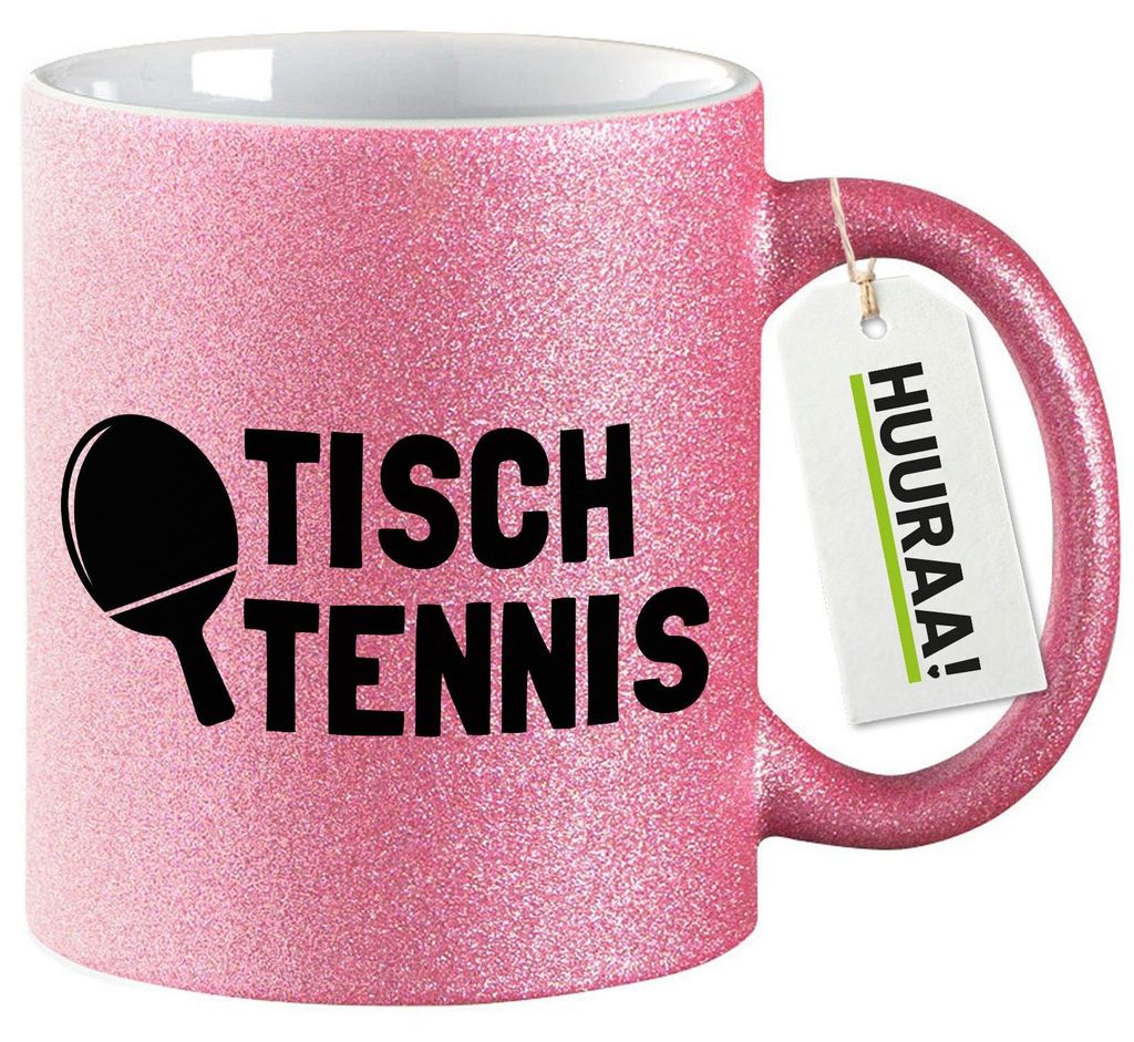 Huuraa Glitzertasse Tischtennis Tischtennisschläger 330ml Pink Keramik Kaffeebecher Geschenkidee