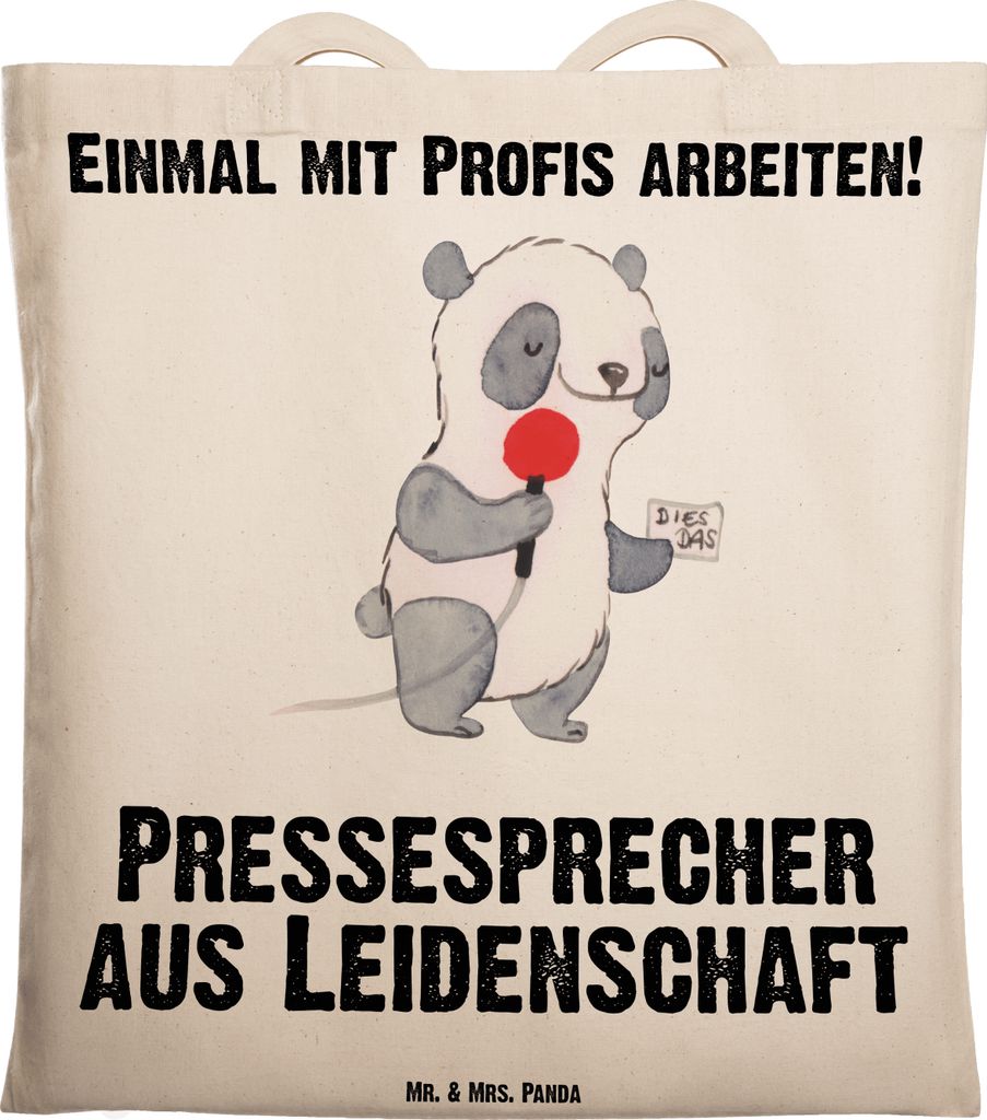 Mr. & Mrs. Panda Stoffbeutel Pressesprecher Leidenschaft - Transparent - Geschenk, Tragetasche, Tasche, Einkaufstasche, Tote Bag, Jutebeutel