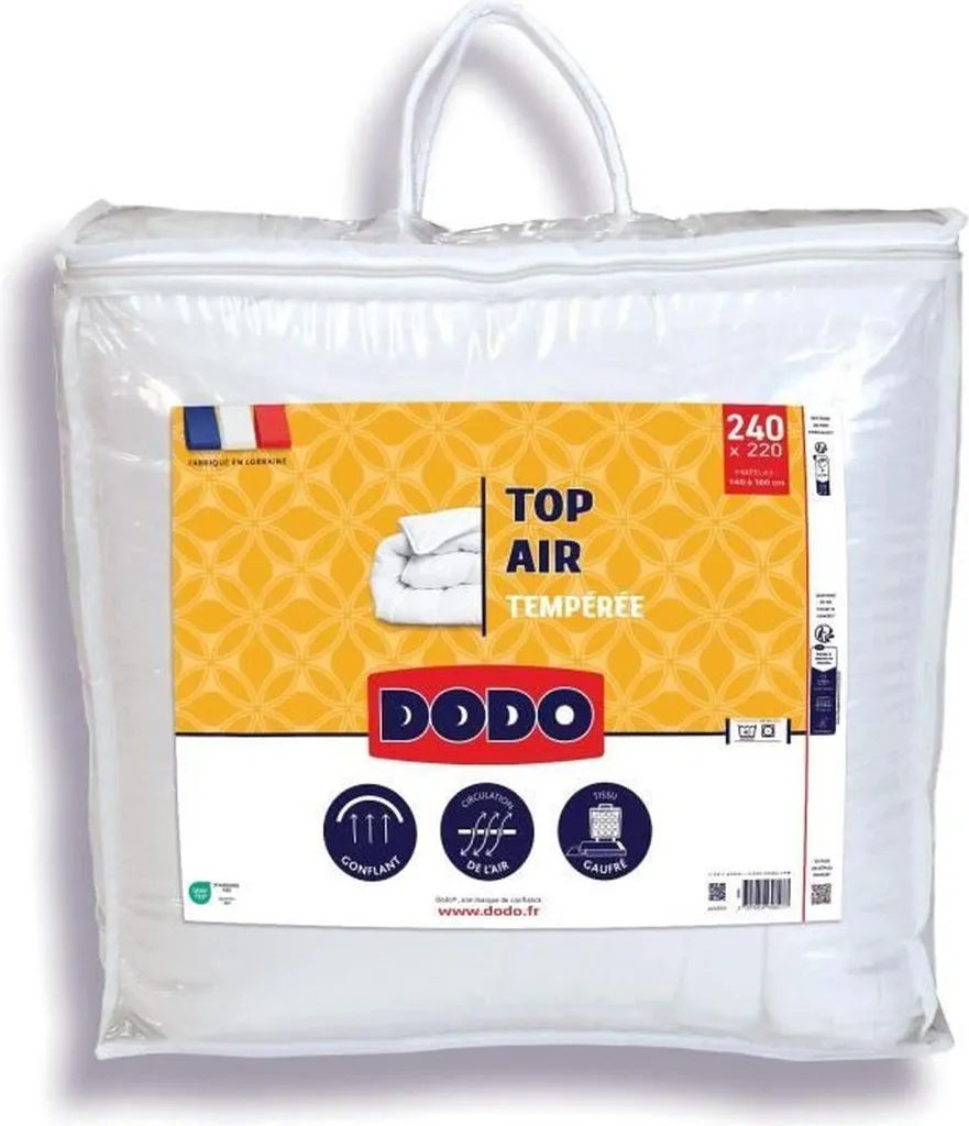 Couette tempérée 220x240 DODO TOP AIR blanche pour un sommeil de qualité