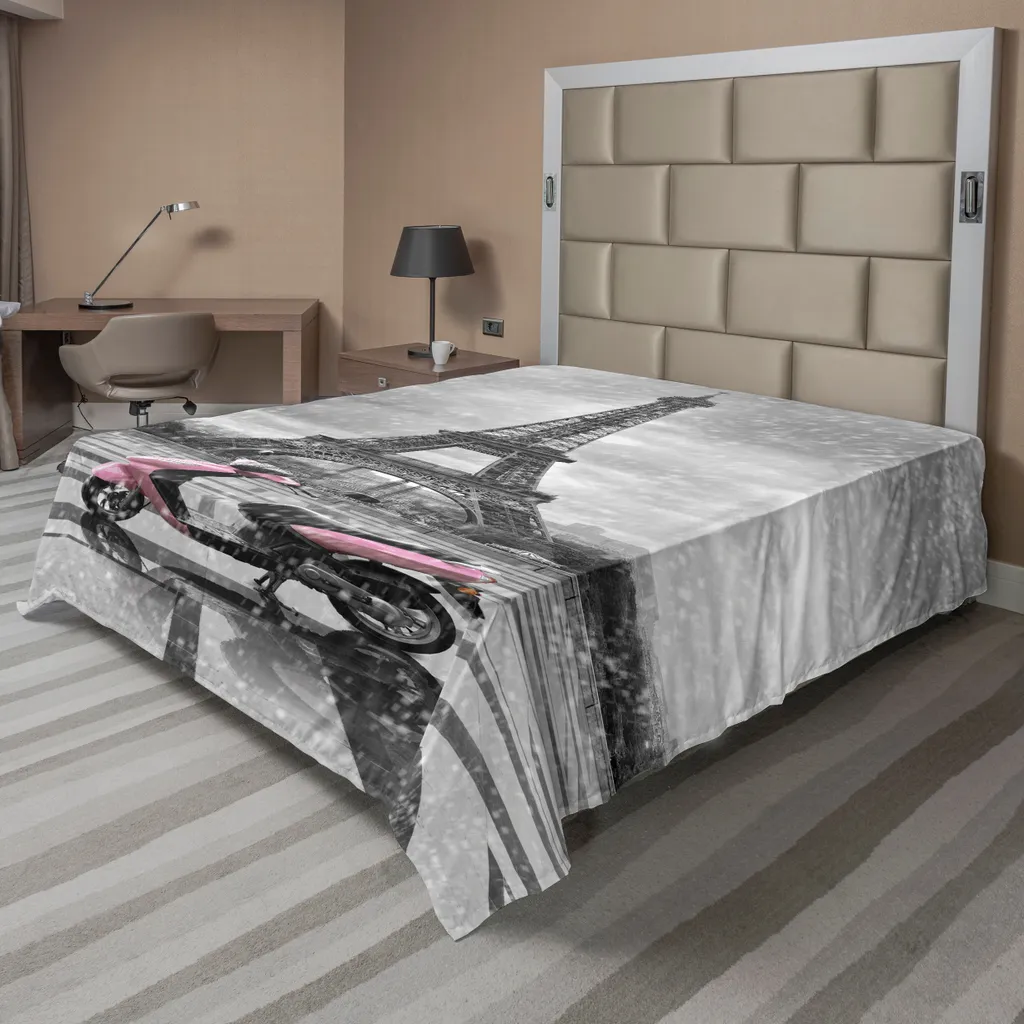 Drap de lit Tour Eiffel ABAKUHAUS Gris et Rose - Scène de Paris 260x228cm