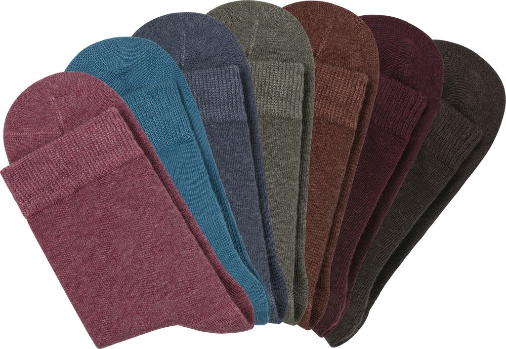 LASCANA Basicsocken 7 -teilig 1x braun-melange, 1x hellbraun-melange, 1x olive-melange, 1x ruby-melange, 1x beere-melange, 1x jeans-melange, 1x pet...