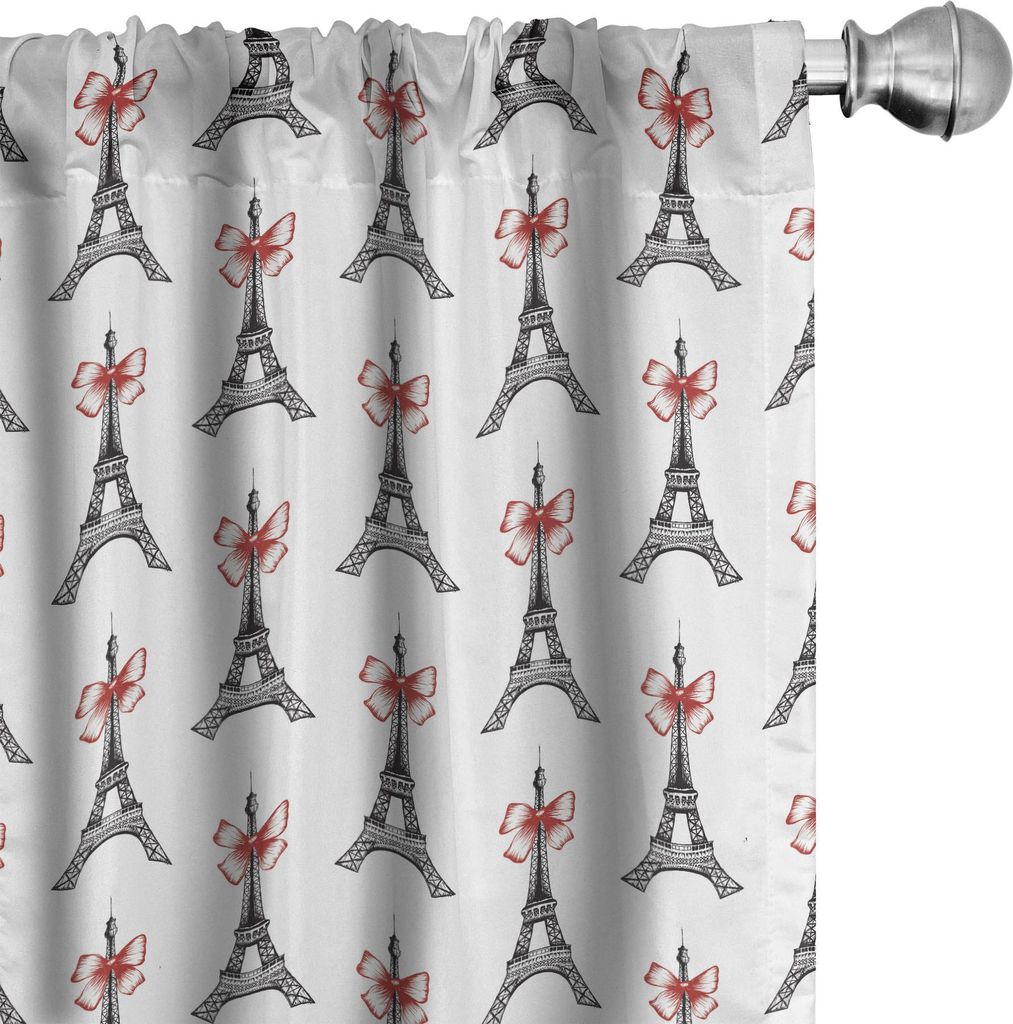 ABAKUHAUS Eiffel Vorhänge, Gardinen, Klassische Türme mit Bowties Sketch Art Style Touristenattraktion Reisethema, 2 Stück 75 x 175 cm, Rubin Sc...