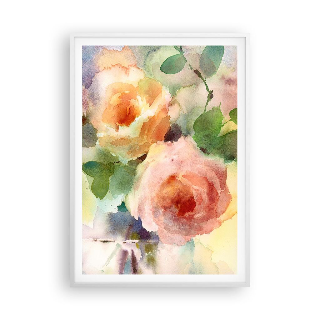 Gerahmtes Poster - Weißer Rahmen - Rose Blume Garten - 70x100 cm - Wand Bild - Wanddeko - Wandbilder - Kunstposter - Wandposter - Bilderrahmen - B...