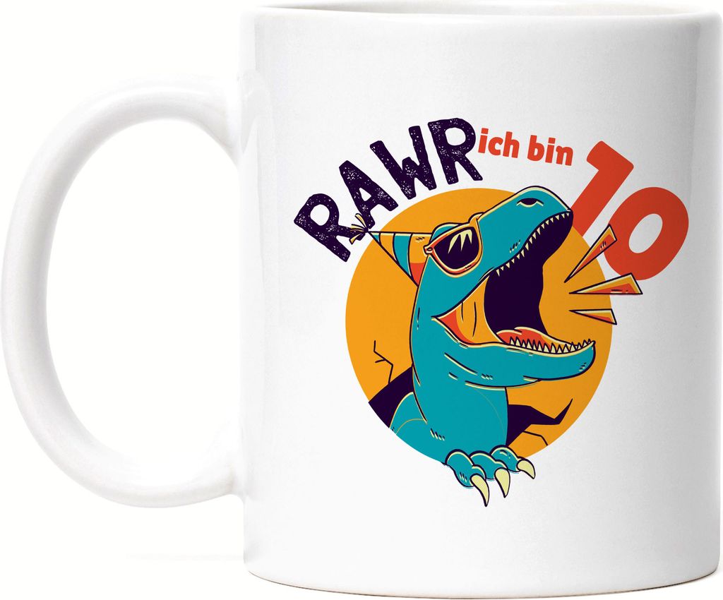 Raw Ich Bin 10 Tasse Weiss Geschenkidee 10. Geburtstag Humorvoll Sarkastisch Dinosaurier T-Rex Dino