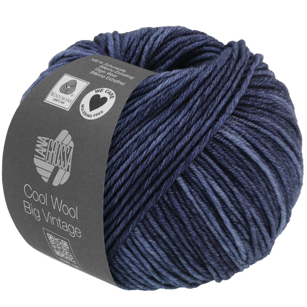 Lana Grossa Cool Wool Big VINTAGE 50 g Ton-in-Ton gefärbte Wolle in Vintage-Optik 120 m Farbe 7166 - Dunkelblau