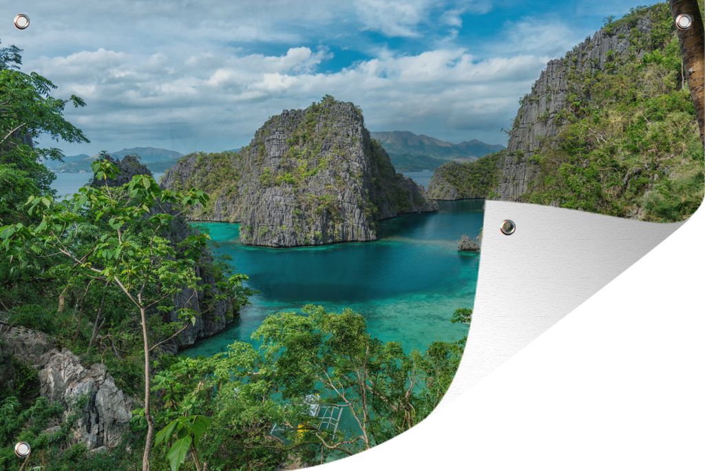 MuchoWow 120x80 cm Outdoor-Poster Gartendeko Sichtschutz Garten Poster für den Garten Eine Bucht mit hellgrünem Meerwasser auf der Insel Coron...