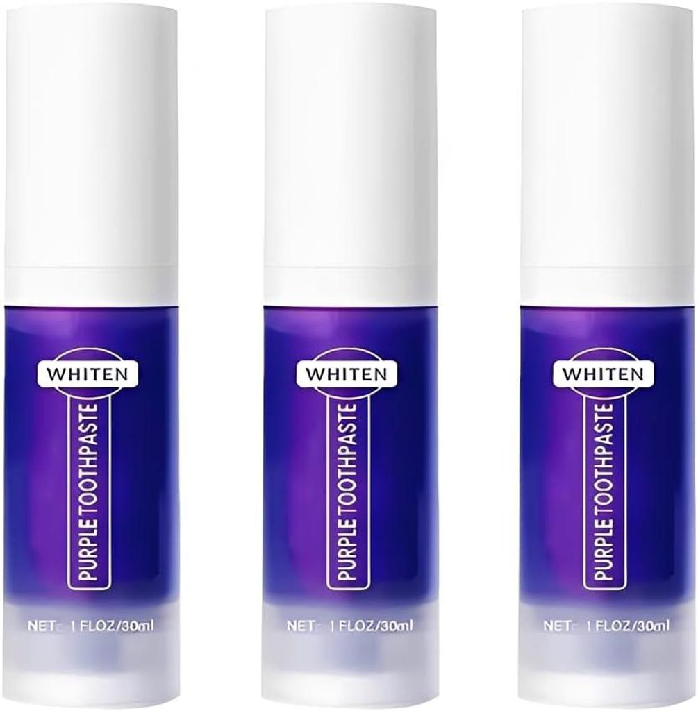 3 Stück Lila v34 Zahnpasta Weisse Zähne,Purple Whitening Toothpaste für Zahnaufhellung & Zahnfleckenentfernung,Farbkorrektor &Tiefenreinigung