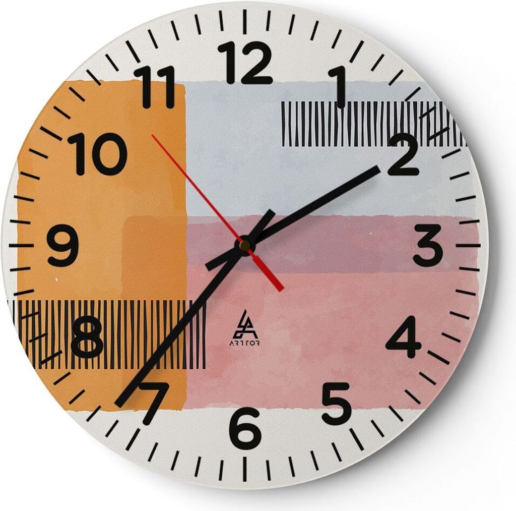 Wanduhr - Rund - Glasuhr - Aquarell Rechtecke Linien - 40x40cm - Schleichendes Uhrwerk - Lautlos - zum Aufhängen bereit - Dekoration Modern - Wand...