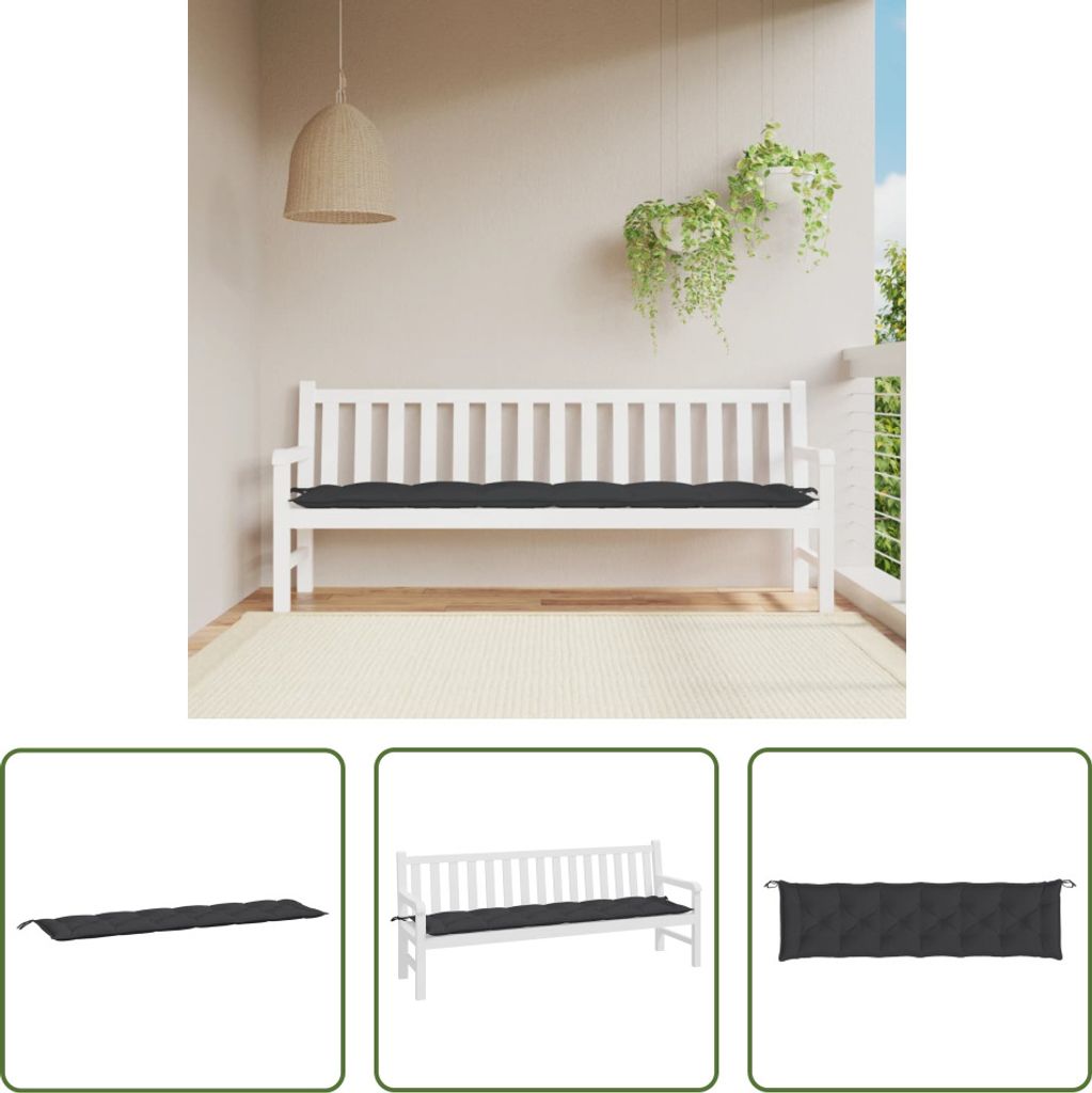 The Living Store Gartenbank-Auflage Schwarz 200x50x7 cm Oxford-Gewebe