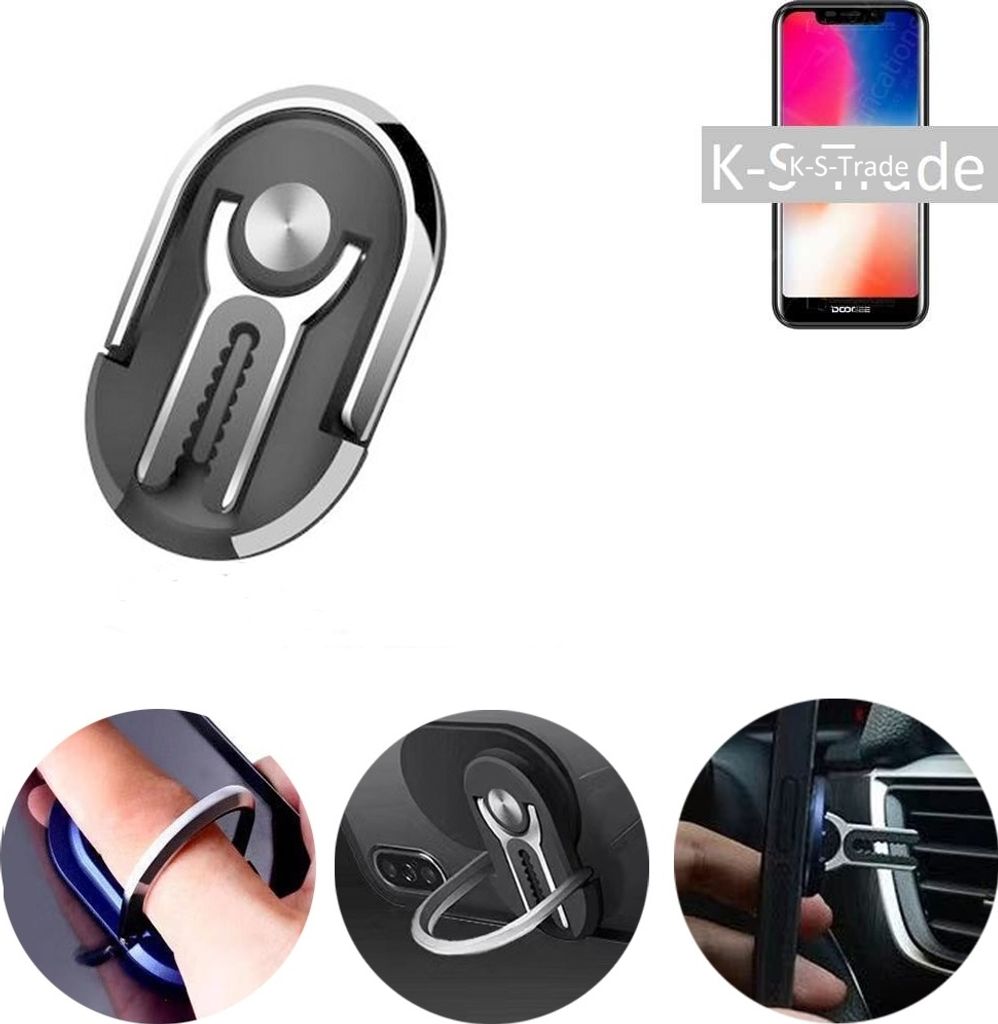 K-S-Trade 3in1 Smartphone-Ring Handy-Ring kompatibel mit Huawei Nova 4 Fingerhalterung Handyring Tischständer Lüftungsgitter-Halterung Tisch