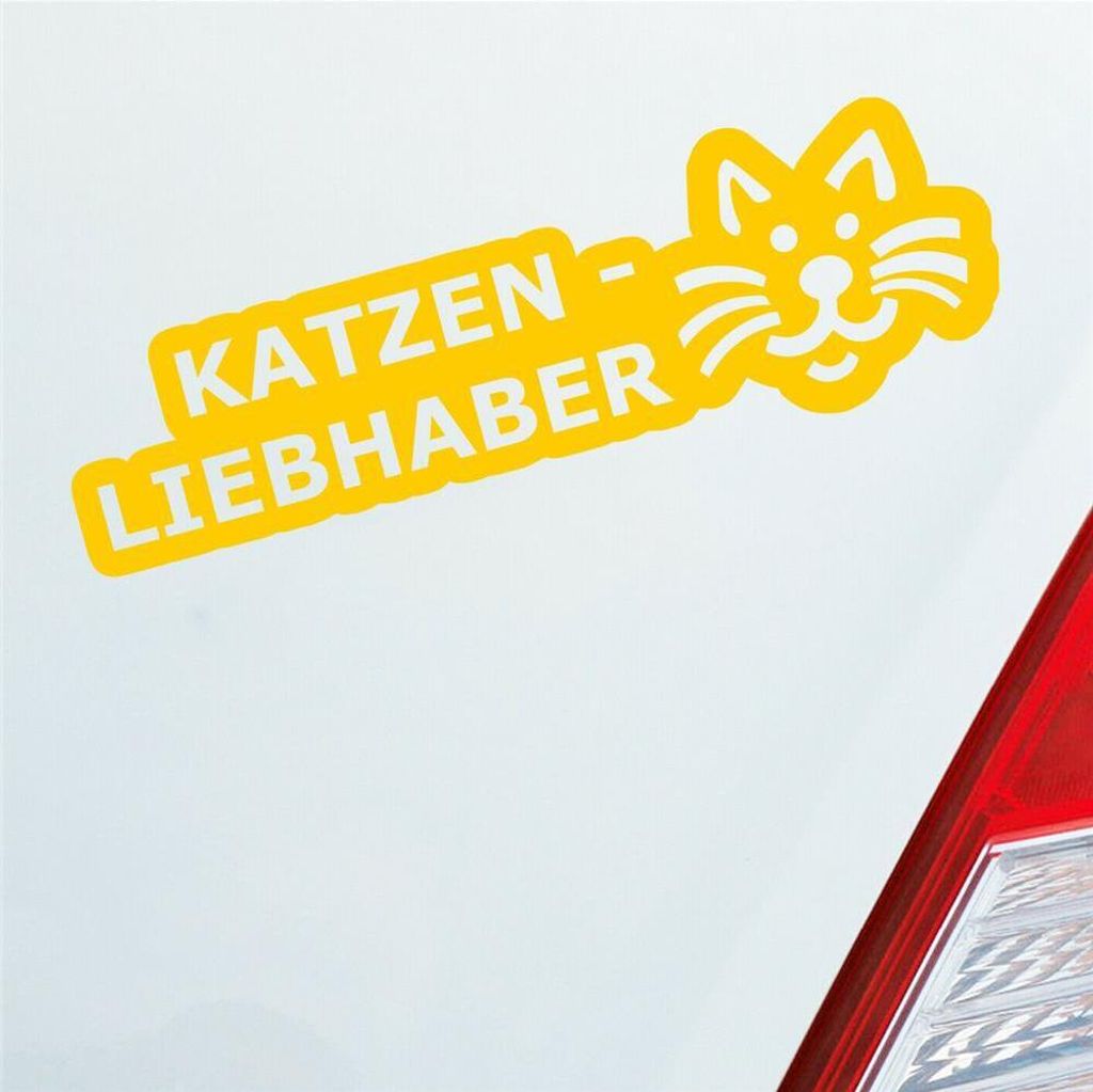 Auto Aufkleber Katzenliebhaber Katze Cat süß Love Liebe 19,5x6 cm Gelb Sticker Heckscheibenaufkleber