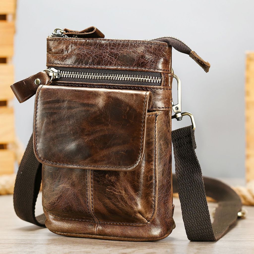 INF Sac à bandoulière en cuir véritable pour homme Image du produit 
