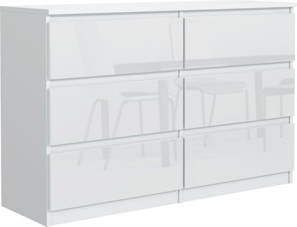 Mobelsta Kommode, Schrank mit Schubladen, Modernes Sideboard, Schubladenschrank, Kommodenschrank, Weiß & Hochglanz 138,5x39x78,5 cm