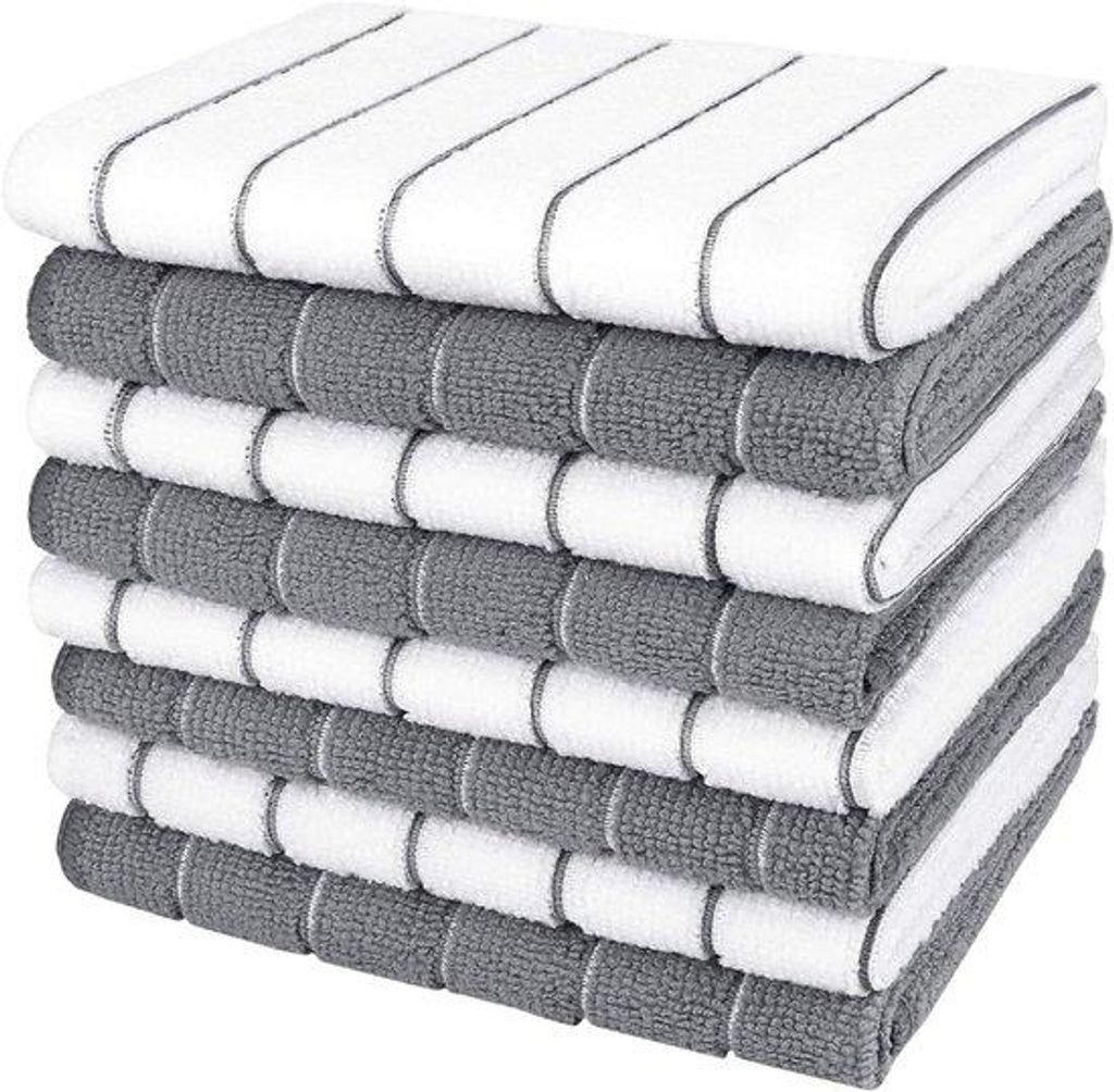 Küchenwischlappen 8 Stück Microfasertücher 30x30 cm – Super Absorbernd, Weich und Flockenfrei – Streifig