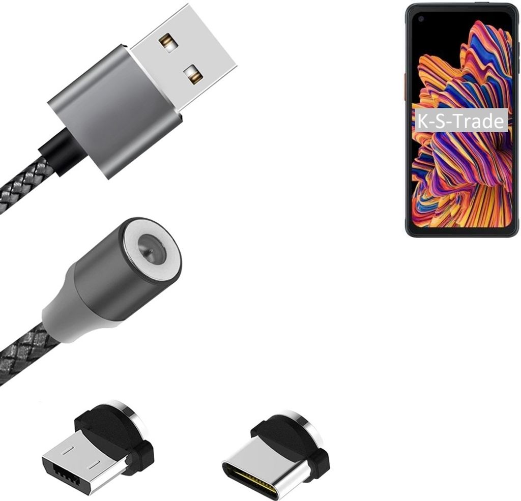 K-S-Trade Hochwertiges Magnet-Lade-kabel Sync-Kabel Daten-Kabel für Samsung Galaxy XCover Pro mit USB-Typ-C-Anschluss und Micro-USB-Anschluss 2A bis
