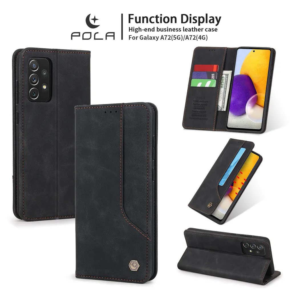 Cover Samsung A72 5G Retro Style - Custodia Wallet Nera Ultra Resistente