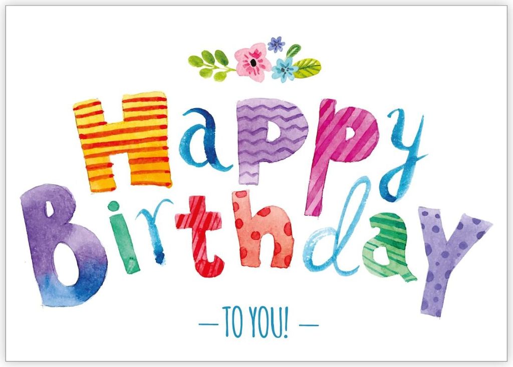 Kunterbunte lustige Geburtstagskarte mit Punkten und Blumen: Happy Birthday to you