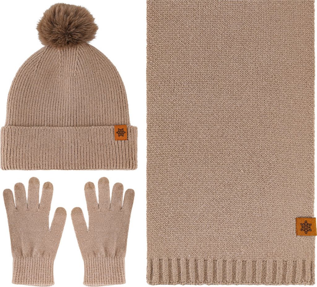 3-teiliges Wintermützen-Set für Damen, Schal, Handschuhe, dick gestrickt, Ohrenschutz, Kappe, Handschuhe, elastisch, winddicht, für den Winter, ...