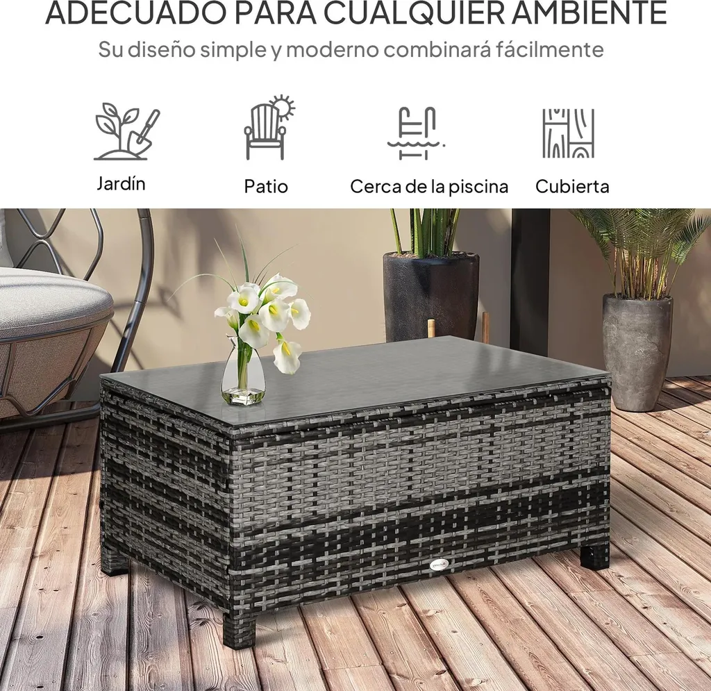 Table d'appoint de balcon en polyrotin résistant avec plateau de verre - 5