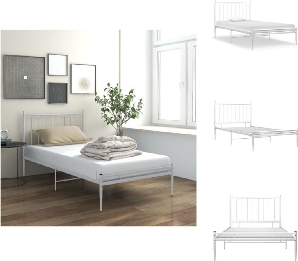vidaXL Bett Weiß Metall 100x200 cm - Betten & Bettgestelle