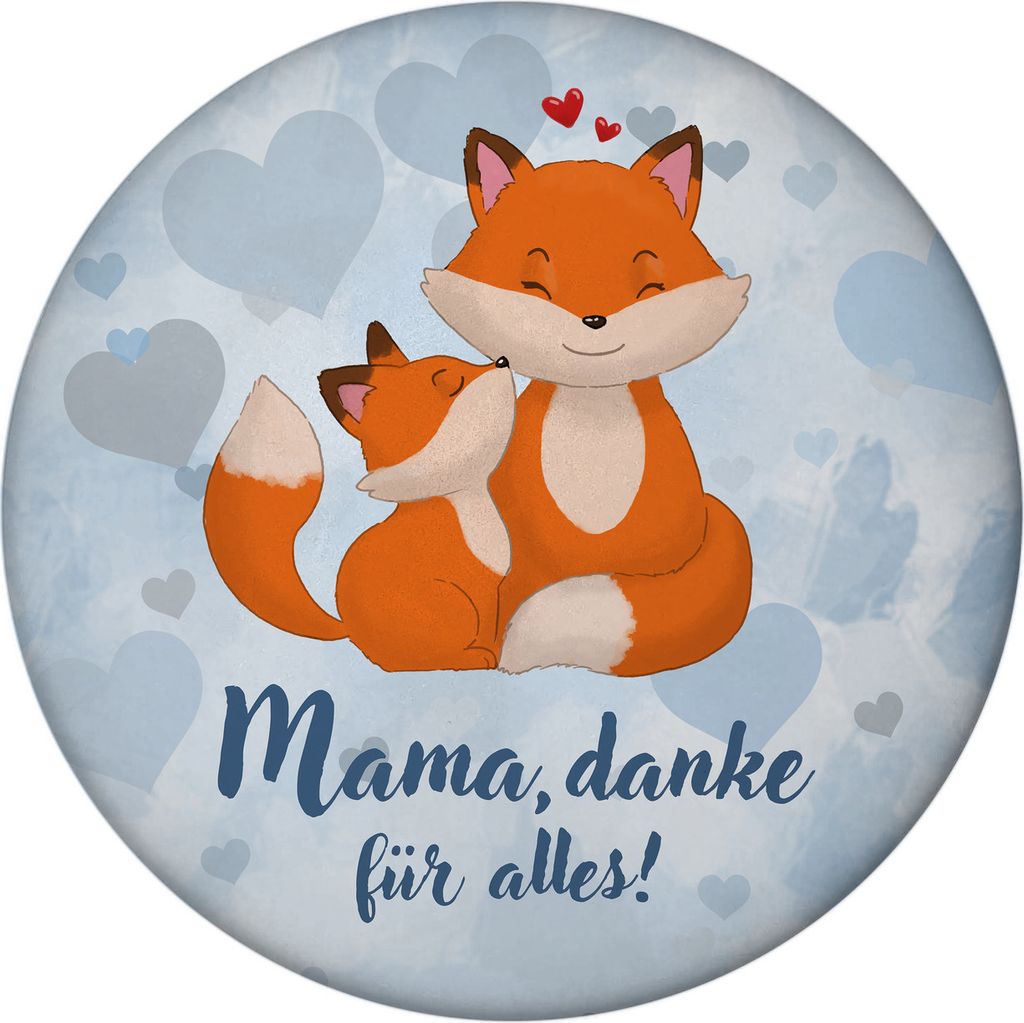 Mama, danke für alles Magnet mit Flaschenöffner rund mit niedlichem Fuchs