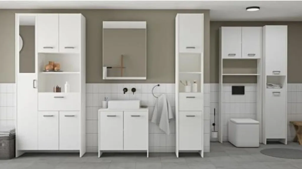 Meuble colonne de salle de bain Blanc Mat 185cm gain de place Demeyere