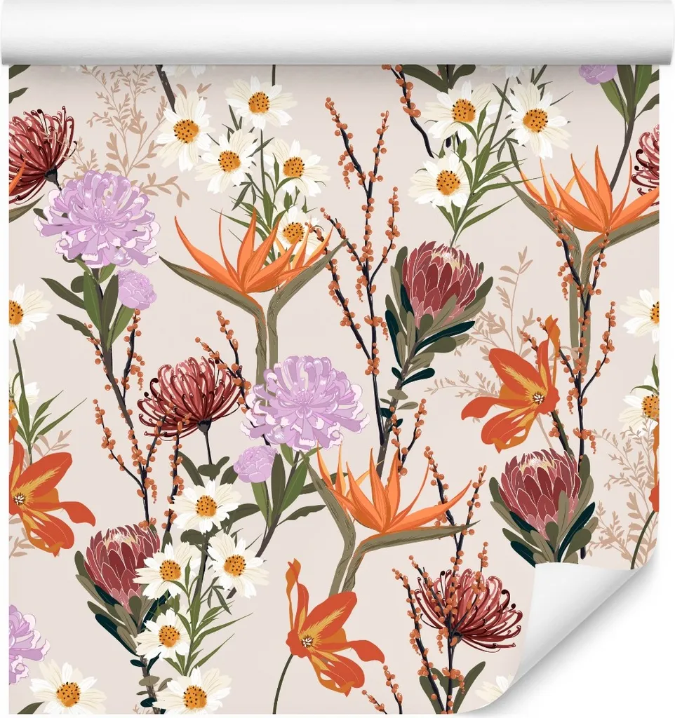 Papier peint fleurs de pivoines 10m en intissé résistant et lavable