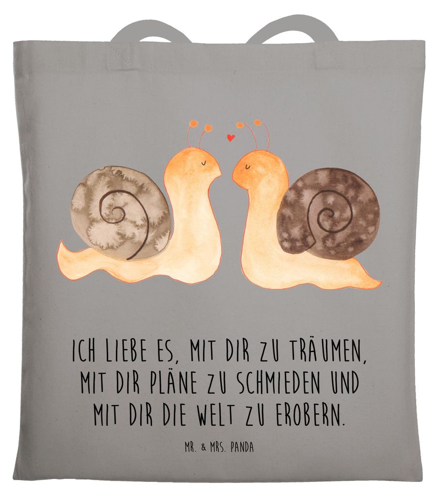 Mr. & Mrs. Panda Jutebeutel Schnecken Liebe - Light Grey - Geschenk, Jahrestag, Zufrieden, Laptoptasche, Tote Bag, Freundin, Zukunft, Tasche, Gemei...