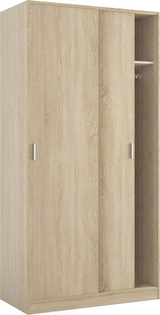 Lansing Kleiderschrank, Schlafzimmer Kleiderschrank mit 2 Schiebetüren, Schrank mit Regal und Kleiderstange, cm 100x50h200, Eiche