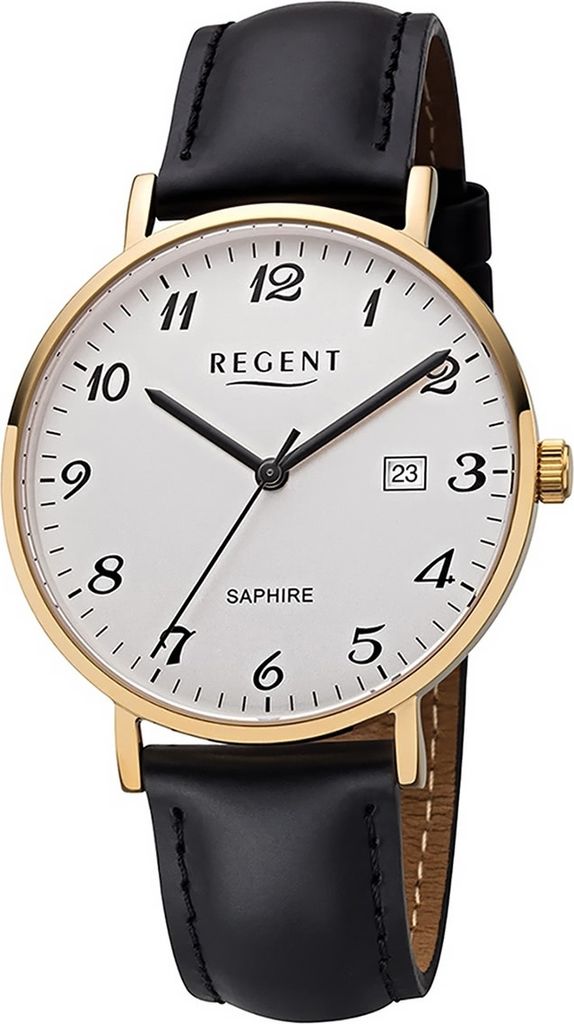 Regent Leder Herren Uhr F-1230 Analog Armbanduhr schwarz Lederarmband D2URF1230