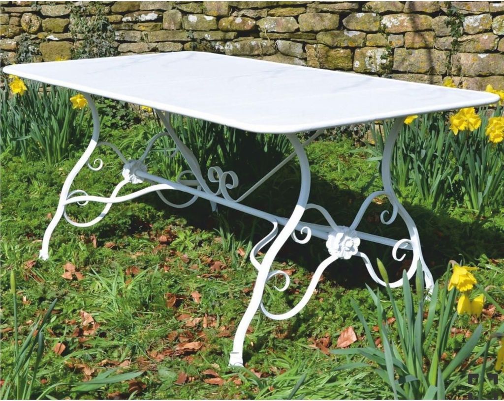 Casa Padrino Jugendstil Garten Esstisch Weiß 200 cm - Nostalgischer Gartentisch