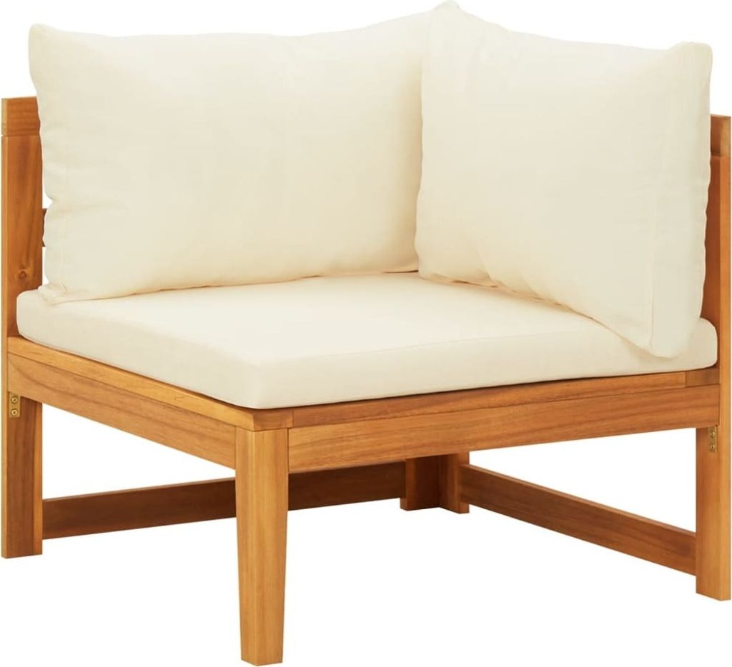 The Living Store Ecksofa mit Cremeweißen Kissen Massivholz Akazie