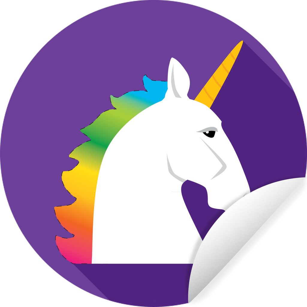 MuchoWow Runde Wandtattoo - Wandsticker Tapete Aufkleber Kinder Illustration Einhorn auf lila Hintergrund Ø 100 cm Selbstklebend und Repositioni...