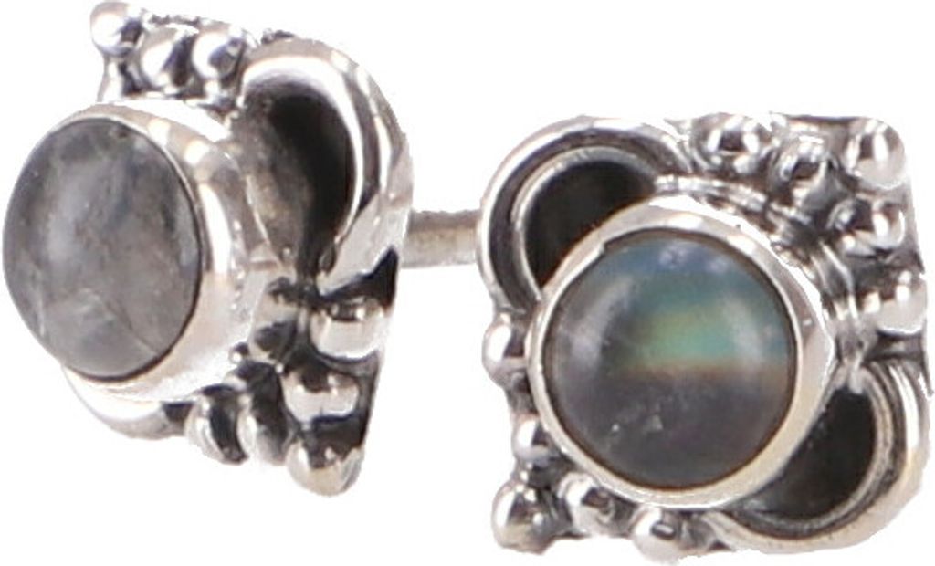 Filigrane Silberohrring, Zierliche Ohrstecker aus Sterlingsilber - Labradorit, Grün, Silberohrringe