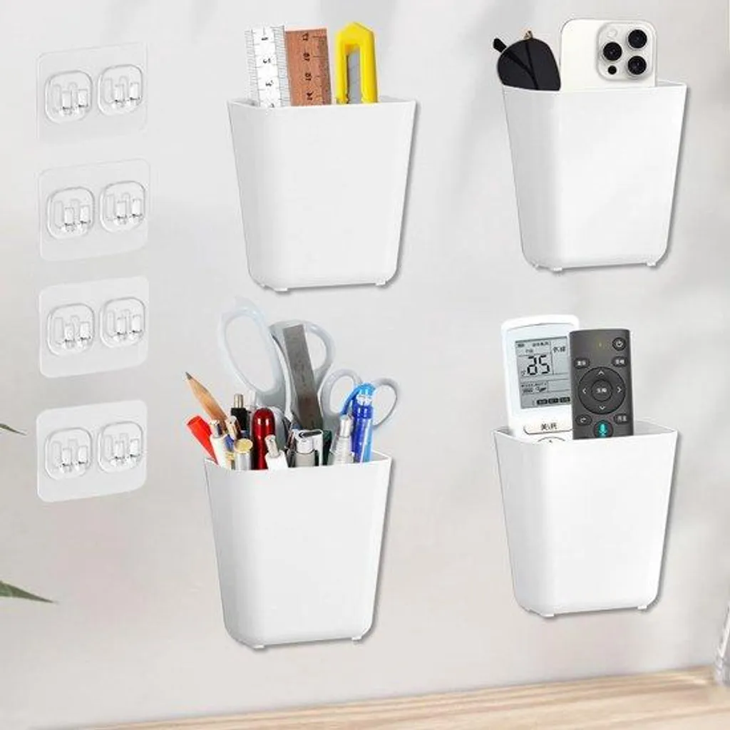 Support mural pour télécommande autocollant - Rangement blanc x4
