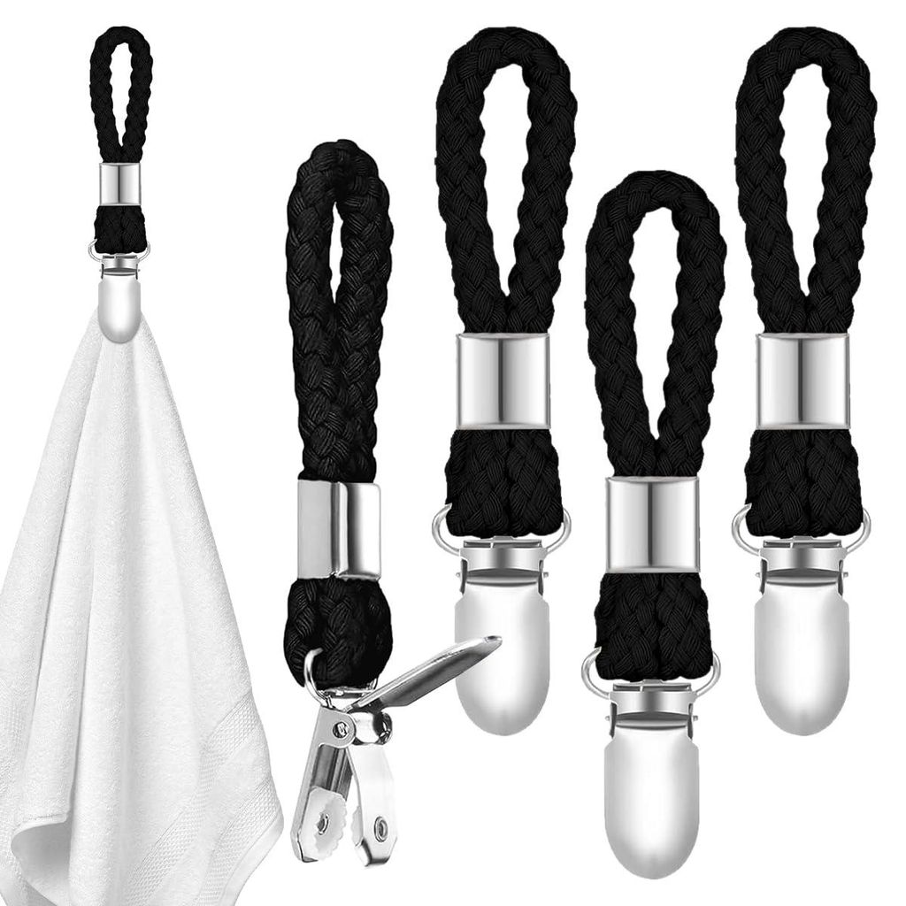 4 Stück Handtuchclips, Handtuchclips zum Aufhängen, Handtuchaufhänger ohne Nähen, Handtuchklammern, Handtuchclip, schwarz, zum Aufhängen für ...