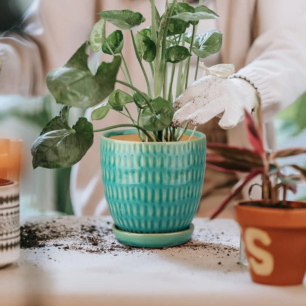 Keramik-Blumentopf-Set aus 3 Stück - Sukkulententopf mit Abflussloch - für drinnen und draußen - Durchmesser 112 cm