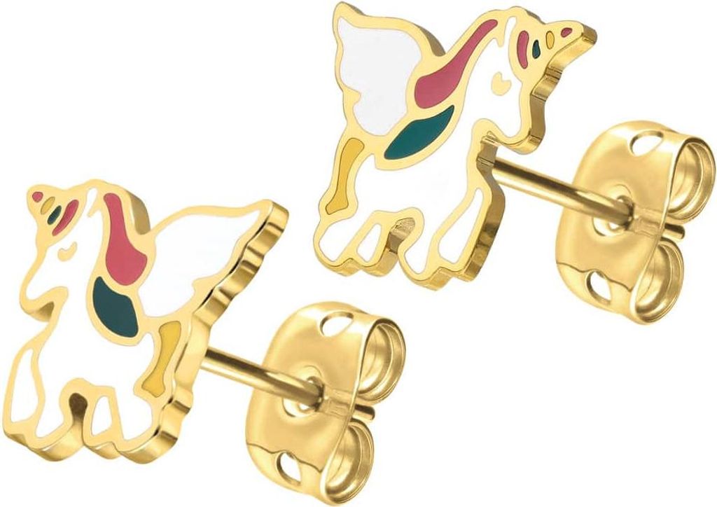Titan Ohrstecker EINHORN für Kinder, hautverträglich, hochglanzpoliert, mehrfarbig, 9,5 x 11,5 mm
