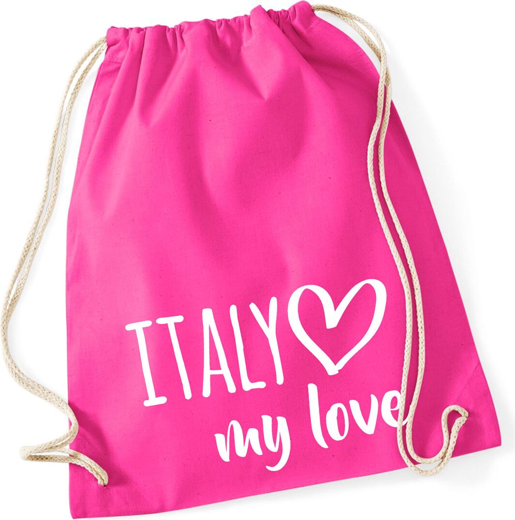 Huuraa Turnbeutel Italy my love 12 Liter Fuchsia Baumwolle Rucksack Geschenkidee
