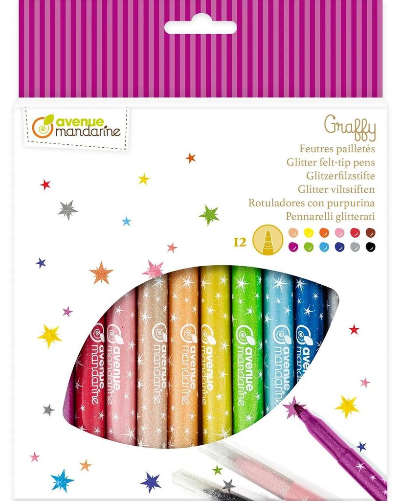 Avenue Mandarine 10x Packung mit 12 Glitzerstiften, 14x1,6x18,5 cm CC068C